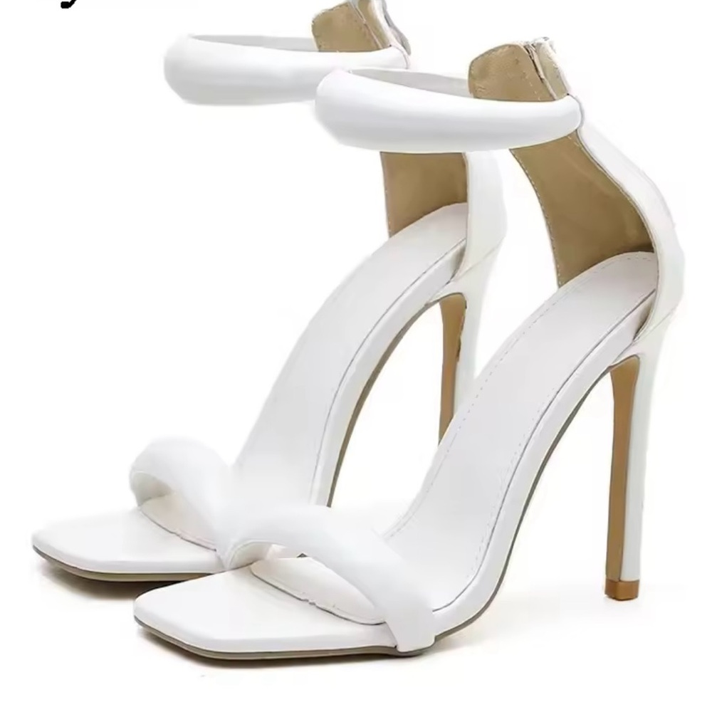 Chic White Ankle Strap Heels- vegan